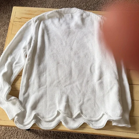J. Crew Ivory Scalloped Crew Neck Sweater - Picture 7 of 7